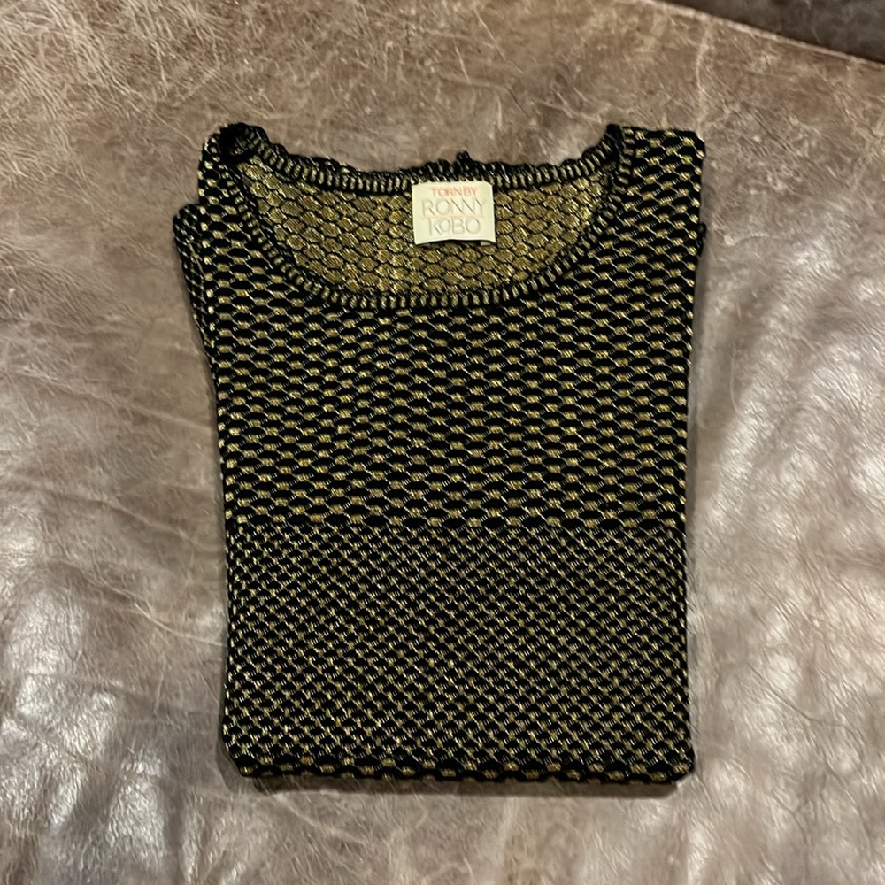 Torn by Ronny Kobo Black and Gold Peplum Blouse - Picture 10 of 11